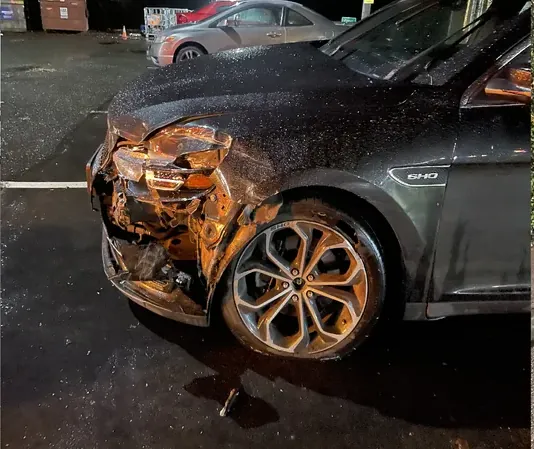 Collision damage ready for towing