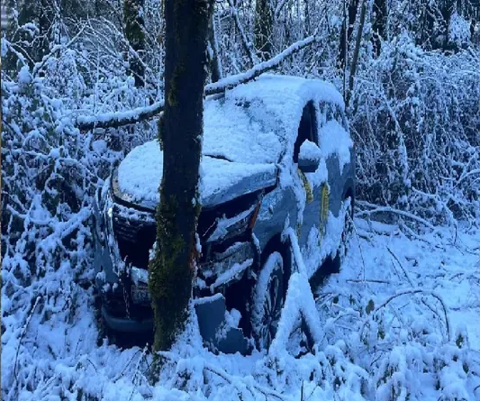 Car recovered from a snowy roadside