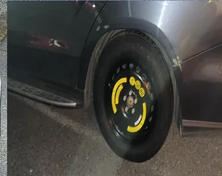 Spare tire installed after a flat