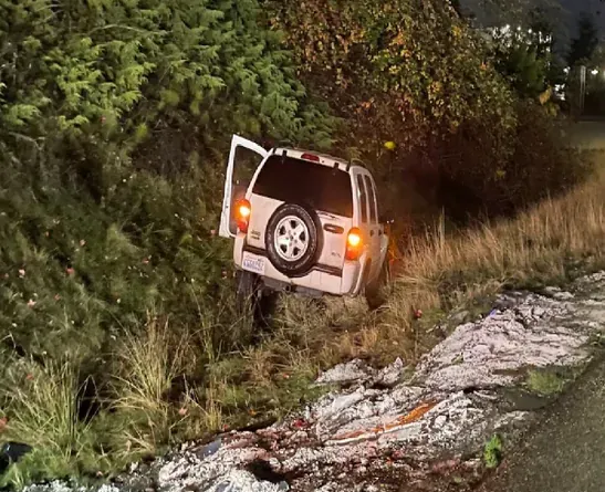SUV that slid off the road into a ditch